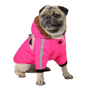 queenmore warm dog winter coat, cold weather waterproof dog snow jacket, reflective dog hoodie with long sleeves for small medium and large dogs