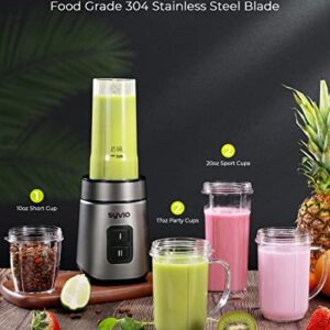 Syvio Blender for Shakes and Smoothies, 600W Personal Blender, Smoothie Blender with 2 BPA-Free 20 Oz Sport Cup, 2 Party Mugs, 1 * 10 Oz short cup,Easy to Clean