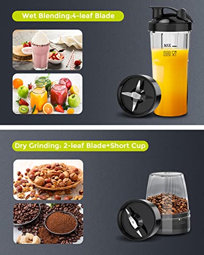 Syvio Blender for Shakes and Smoothies, 600W Personal Blender, Smoothie Blender with 2 BPA-Free 20 Oz Sport Cup, 2 Party Mugs, 1 * 10 Oz short cup,Easy to Clean