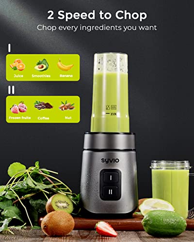 Syvio Blender for Shakes and Smoothies, 600W Personal Blender, Smoothie Blender with 2 BPA-Free 20 Oz Sport Cup, 2 Party Mugs, 1 * 10 Oz short cup,Easy to Clean