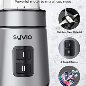 Syvio Blender for Shakes and Smoothies, 600W Personal Blender, Smoothie Blender with 2 BPA-Free 20 Oz Sport Cup, 2 Party Mugs, 1 * 10 Oz short cup,Easy to Clean