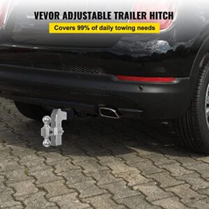 VEVOR Adjustable Trailer Hitch, Fits 2" Receiver, 6" Drop Ball Mount Hitch w/ Forged Aluminum Shank & Two Iron Balls, 12500 LBS Towing Capacity for Most Common Needs, Dual Locking Pins Included