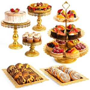 priville home 6-piece gold cake stand set for stunning dessert table display - elegant dessert trays for dessert table setup - wedding, birthday, and party decorations