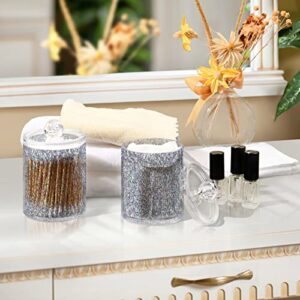 xigua 4 Pack Gray Glitter Texture Apothecary Jars with Lid, Qtip Holder Storage Jars for Cotton Ball, Cotton Swab, Cotton Round Pads, Clear Plastic Canisters for Bathroom Vanity Organization (10 Oz)