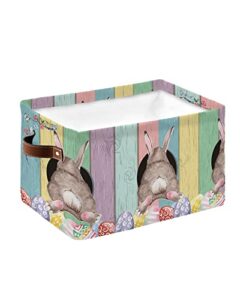 storage bins large storage basket,easter day egg rabbit tail farm colorful plank collapsible storage bins with handle,spring flower butterfly storage baskets cube organizer for shelves closet nursery