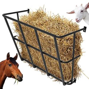 qvqe hay feeder goat, 18 gallon multiple sided goat hay rack, heavy duty iron wall hay rack for sheep with detachable grain tray, effortless installation in farm, yield