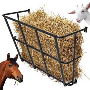 QVQE Hay Feeder Goat, 18 Gallon Multiple Sided Goat Hay Rack, Heavy Duty Iron Wall Hay Rack for Sheep with Detachable Grain Tray, Effortless Installation in Farm, Yield