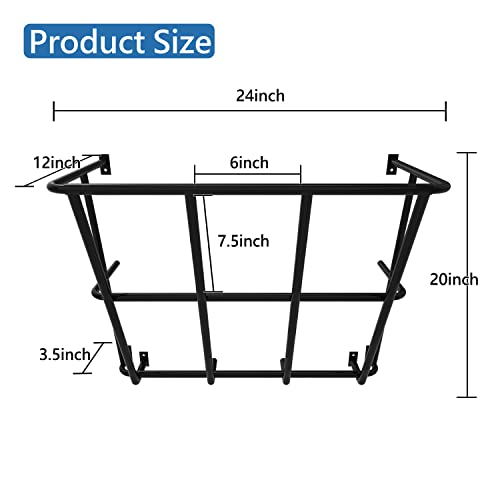 QVQE Hay Feeder Goat, 18 Gallon Multiple Sided Goat Hay Rack, Heavy Duty Iron Wall Hay Rack for Sheep with Detachable Grain Tray, Effortless Installation in Farm, Yield