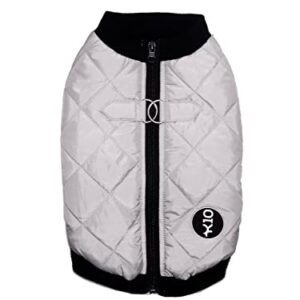 K10 Quiltee Coat - Warm Dog Coat with Leash Attachment - Water Resistant Jacket with Leash Ring - Built in D Ring Harness - Fleece Lined Vest - Lighter Than a Sweater - Small Dogs (S, Silver Grey)