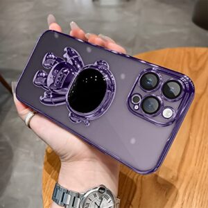 KANGHAR for iPhone 14 Pro Max Case Clear 6D Plating Astronaut Hidden Stand Case for Women Men Camera Lens Cover Soft TPU Shockproof Protective Phone Case for iPhone 14 Pro Max 6.7 Inch - Purple