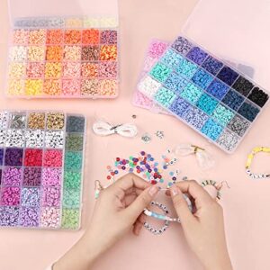 QUEFE 14000pcs, 136 Colors Clay Beads for Bracelet Making Kit Flat Round Polymer Clay Beads Spacer Heishi Beads for Jewelry Making with Pendant Charms Kit Letter Beads and Elastic Strings