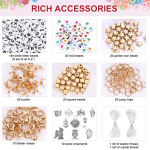 QUEFE 14000pcs, 136 Colors Clay Beads for Bracelet Making Kit Flat Round Polymer Clay Beads Spacer Heishi Beads for Jewelry Making with Pendant Charms Kit Letter Beads and Elastic Strings