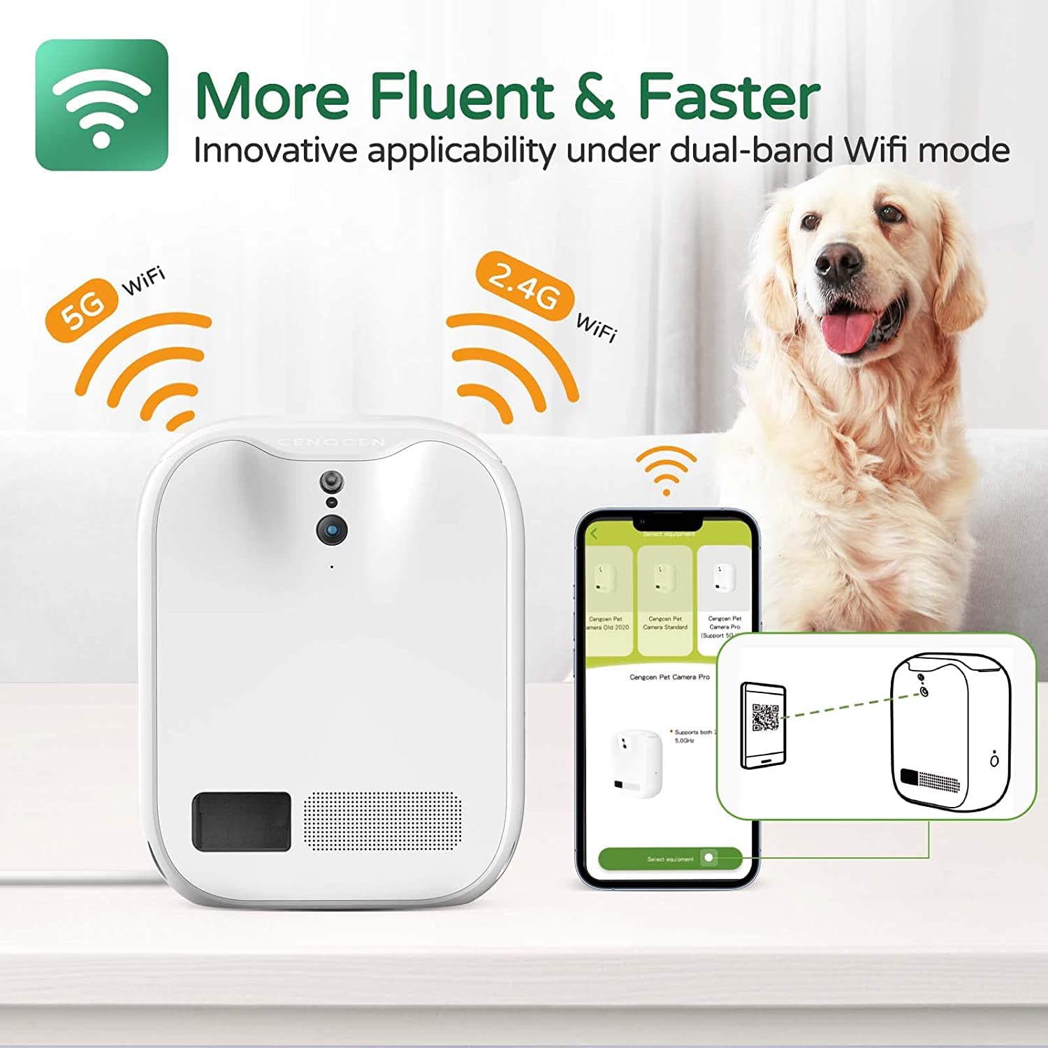 CENGCEN Pet Monitoring Camera Dog Treat Dispenser Two-Way Audio HD WiFi Dog Camera with 130° View, Remote Tossing App Compatible with Android/iOS, Night Vision, Wall Mounted - 2023 Pro