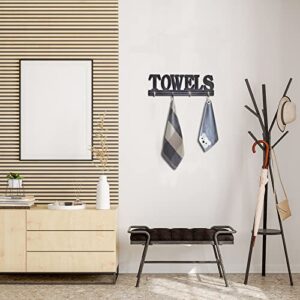 Black Wood Towel Hooks for Bathroom Decorative Cutout Word Sign Wall Decor, Wall Mounted Towel Rack Hanger Hanging Word Sign with 4 Hanging Hooks