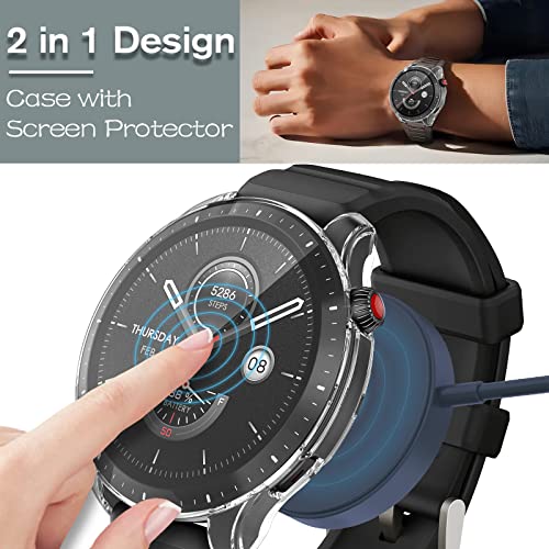 Wugongyan Case Compatible with Amazfit GTR 4 Screen Protector Case Soft TPU Anti-Scratch Protective Plated Bumper Full Cover for GTR 4 Smartwatch Accessories (GTR 4,Black+Silver+Clear)