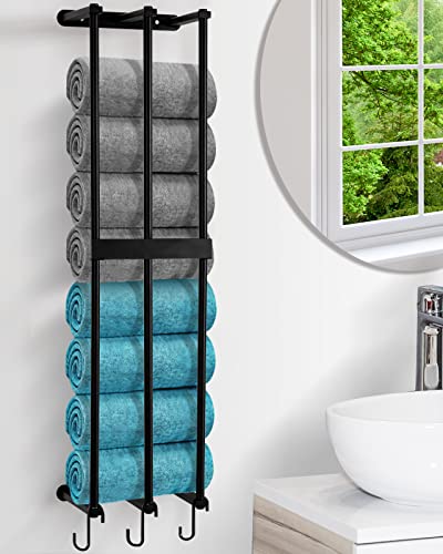 XIAPIA Racks Steel Holder for For Rolled Towel, Storage for Small Bathroom, Wall Mounted Shelves Organizer, 29.5x7.5x5.9 in