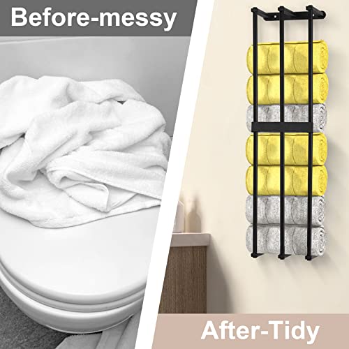 XIAPIA Racks Steel Holder for For Rolled Towel, Storage for Small Bathroom, Wall Mounted Shelves Organizer, 29.5x7.5x5.9 in