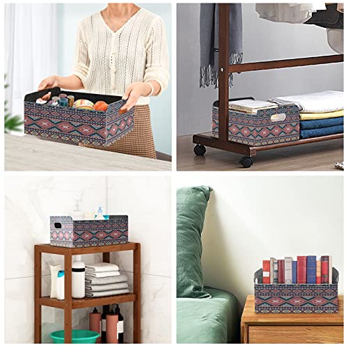 Kigai Aztec Storage Bins with Handles Felt Fabric Collapsible Storage Basket Organizer Drawers Storage Boxes for Shelf Closet Bedroom (14x5x10Inch)