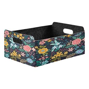 Kigai Colorful Flowers Storage Bins with Handles Felt Fabric Collapsible Storage Basket Organizer Drawers Storage Boxes for Shelf Closet Bedroom (14x5x10Inch)