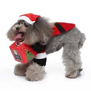 FLAdorepet Christmas Dog Costume Santa Claus Suit Cape Pet Cat Xmas Hat/Santa Claus Gives The Gifts (Medium, Red)