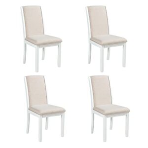lumisol upholstered dining chairs set of 4, high back padded dining chairs with solid wood legs, modern linen fabric kitchen chairs (white + beige)