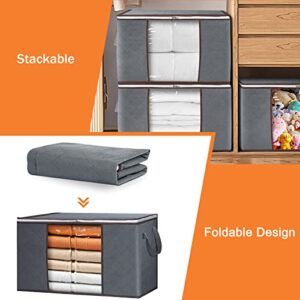 【𝟯𝗣𝗰𝘀】 Extra Large Clothes Blanket Storage Bags, 90L Thicker Fabric Closet Organizers and Storage Bins for Comforter, Clothing, Toys - Bedroom Dorm Storage Containers with Lids, Sturdy Handles -Grey