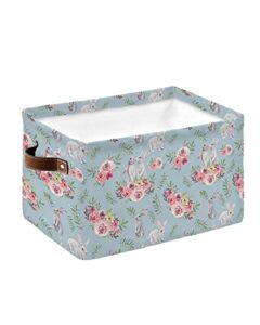 large storage baskets bins easter bunny collapsible storage box laundry organizer for closet shelf nursery kids bedroom watercolor spring floral rabbit blue