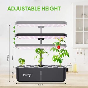 TILTOP Hydroponics Growing System 12 Pods Indoor Herb Garden with 36W LED Grow Light, Height Adjustable Indoor Grow Kit Countertop Garden Automatic Timer Black