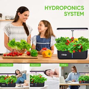 TILTOP Hydroponics Growing System 12 Pods Indoor Herb Garden with 36W LED Grow Light, Height Adjustable Indoor Grow Kit Countertop Garden Automatic Timer Black