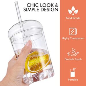 UPKOCH 2 Pcs Glass Cups with Lids and Straws Coffee Tumblers Heat Resistant Milk Cup Clear Drinking Glasses for Bubble Tea Smoothie Coke Soda Home Office Bar