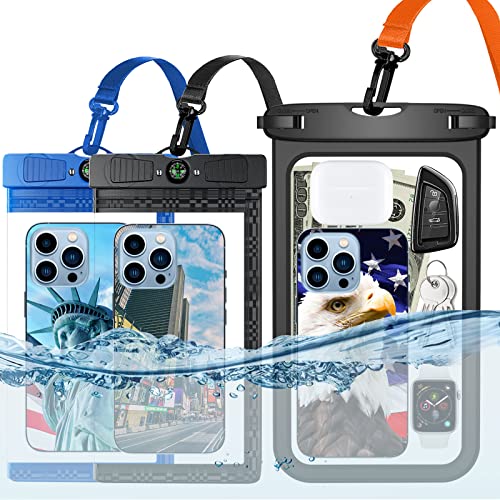 Haireca Waterproof Phone Pouch [3 Pack] (1Pcs 10.5" and 2Pcs 8.5"),IPX8 Underwater Cell Phone Dry Bag with Lanyard for iPhone Samsung,Water Resistant Cellphone Protector for Swimming Diving Beach