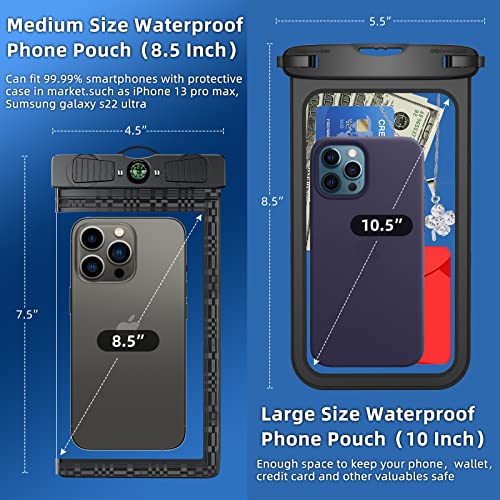 Haireca Waterproof Phone Pouch [3 Pack] (1Pcs 10.5" and 2Pcs 8.5"),IPX8 Underwater Cell Phone Dry Bag with Lanyard for iPhone Samsung,Water Resistant Cellphone Protector for Swimming Diving Beach