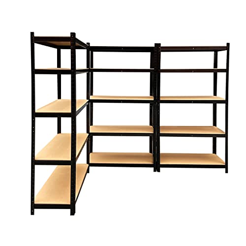 Garage Shelving Heavy Duty, 5 Level Steel Storage Shelves, Adjustable Metal Shelf Storage Unit Organizer System, Storage Rack for Home, Garage, Basement, Laundry, 150cmx70cmx30cm, (Black)