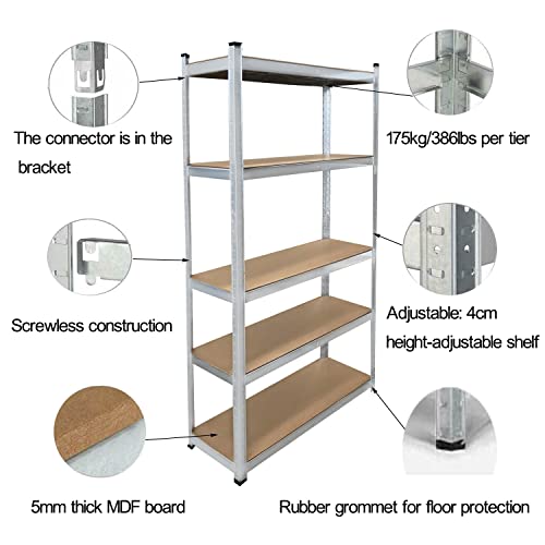 Garage Shelving Heavy Duty, 5 Level Steel Storage Shelves, Adjustable Metal Shelf Storage Unit Organizer System, Storage Rack for Home, Garage, Basement, Laundry, 150cmx70cmx30cm, (Black)