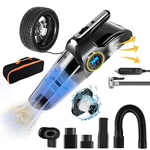 Migtory Car Vacuum Cleaner 4 in 1 Multipurpose Portable with Digital Air Compressor Pump, DC 12V Tire Inflator for Cars, High Power Car Vacuum with LED Light, Wet & Dry Vacuum, for Car Cleaning