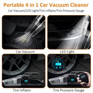 Migtory Car Vacuum Cleaner 4 in 1 Multipurpose Portable with Digital Air Compressor Pump, DC 12V Tire Inflator for Cars, High Power Car Vacuum with LED Light, Wet & Dry Vacuum, for Car Cleaning