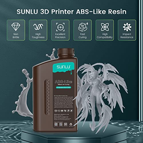 SUNLU ABS-Like 3D Printer Resin 2KG Grey and Black 2KG, 405nm UV-Curing Standard Photopolymer Rapid Resin for LCD/DLP/SLA 3D Printing, Non-Brittle & High Precision, Grey 2000g+ Black 2000g