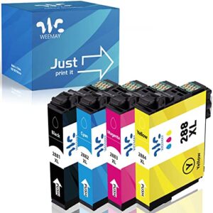 weemay remanufactured 288xl 288 ink cartridge replacement for epson 288xl ink cartridge combo pack t288xl compatible with expression home xp-440 xp-330 xp-340 xp-430 xp-446 xp-434 printer(4 pack)