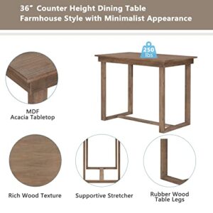 Knocbel Farmhouse 4-Person Counter Height Rectangular Dining Table, Wooden Kitchen Dining Room Small Space Furniture, Distressed Finish (Brown)