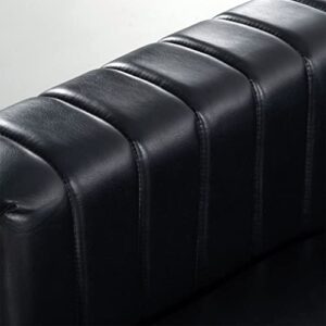 NITYASUNDARA Large Couch,Chesterfield Sofa， 3 Seater Sofa for Living Room，Square handrail Vertical Stripe Sofa Couch，Faux Leather Couch. (Black Sofa)