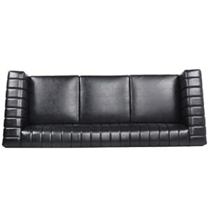 NITYASUNDARA Large Couch,Chesterfield Sofa， 3 Seater Sofa for Living Room，Square handrail Vertical Stripe Sofa Couch，Faux Leather Couch. (Black Sofa)