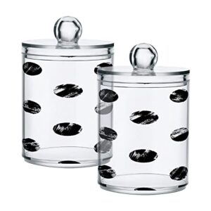 kigai 2pcs cotton swabs organizer black polka dot qtip holder dispenser with lid apothecary jar set, reusable clear plastic cans for tea coffee dry food, cotton pads vanity makeup storage