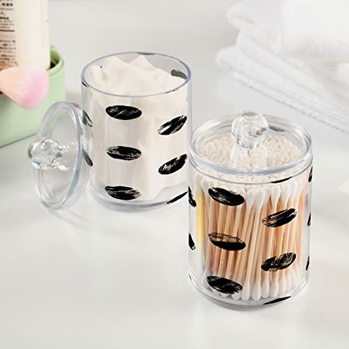 Kigai 2PCS Cotton Swabs Organizer Black Polka Dot Qtip Holder Dispenser with Lid Apothecary Jar Set, Reusable Clear Plastic Cans for Tea Coffee Dry Food, Cotton Pads Vanity Makeup Storage