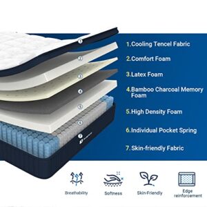 King Mattress, Avenco 12" Hybrid Mattress King with Latex Memory Foam, Motion Isolation Individually Pocket Spring Mattress, Medium Firm, Relieves Pain & Pressure Points & Cooling King Bed (NDSM30)