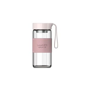 snminetal borosilicate glass water bottle，bubble flower tea bottle,with sealing cap and holsters，portable glass bottle 16oz,suitable for office, car, home,as a gift, etc(pink)