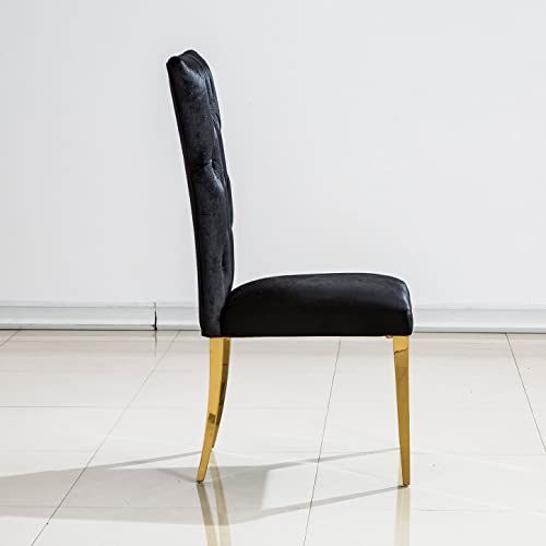 AZhome Dining Chairs Set of 4, Black Velvet Upholstered Dining Room Chairs with Button Tufted, Gold Stainless Steel Legs