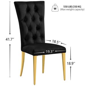 AZhome Dining Chairs Set of 4, Black Velvet Upholstered Dining Room Chairs with Button Tufted, Gold Stainless Steel Legs