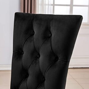 AZhome Dining Chairs Set of 4, Black Velvet Upholstered Dining Room Chairs with Button Tufted, Gold Stainless Steel Legs