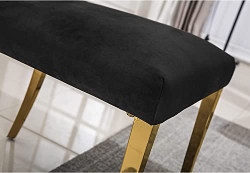 AZhome Dining Chairs Set of 4, Black Velvet Upholstered Dining Room Chairs with Button Tufted, Gold Stainless Steel Legs