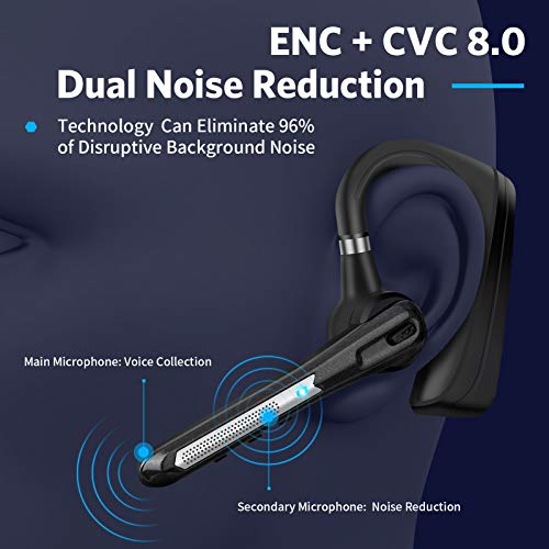 GPEESTRAC Bluetooth Headset [Upgraded] Active Noise Cancelling Bluetooth Headphones, Bluetooth Earpiece CVC8.0 Dual-Mic Standby Time for Business/Workout/Driving